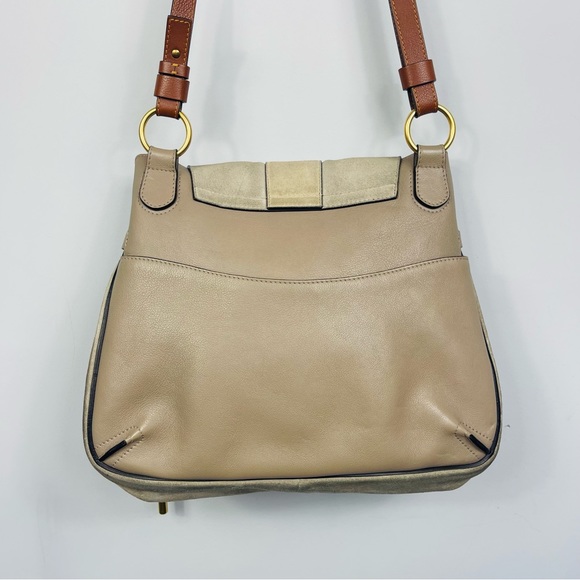 Chloe Lexa Crossbody Bag Suede Leather Medium Flap Key Taupe Beige Gray Boho - Picture 6 of 16